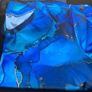 Vibrant Blue Abstract Scrub Top
